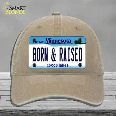 Born and Raised Minnesota State Novelty License Plate Hat Unconstructed Cotton / Khaki