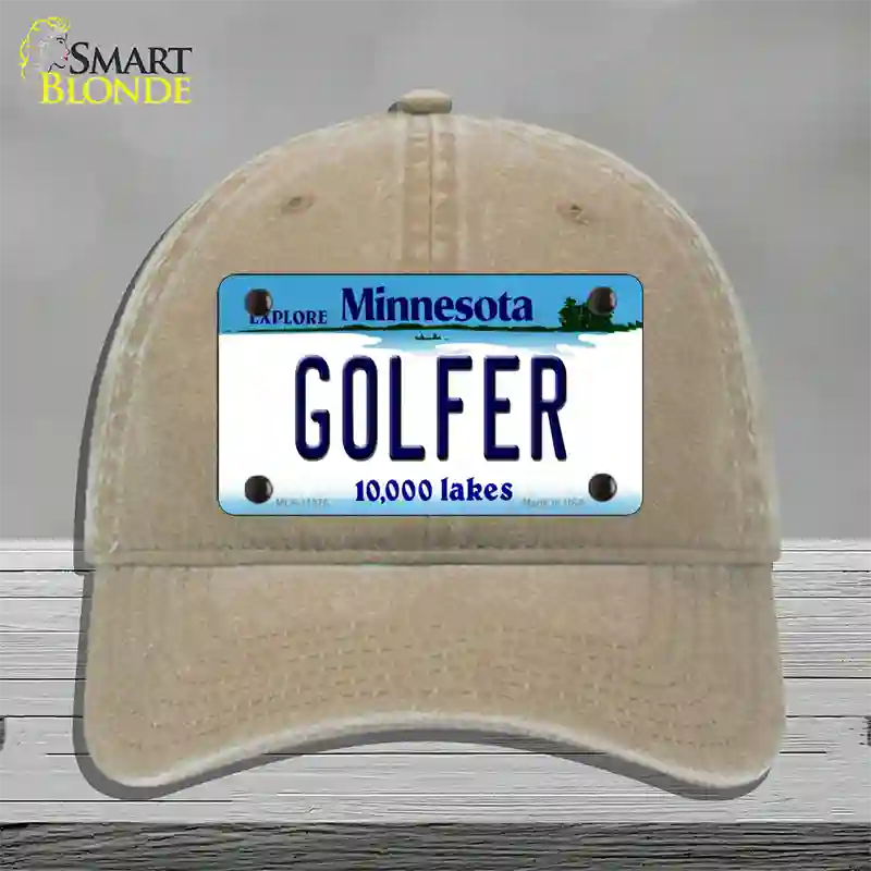 Golfer Minnesota State Novelty License Plate Hat Unconstructed Cotton / Khaki