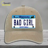 Bad Girl Minnesota State Novelty License Plate Hat Unconstructed Cotton / Khaki