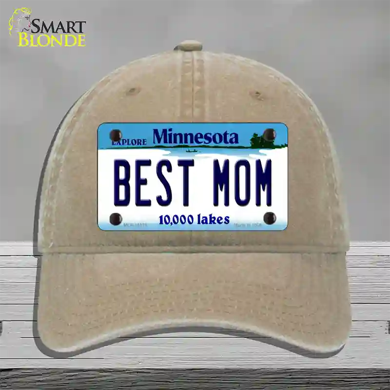 Best Mom Minnesota State Novelty License Plate Hat Unconstructed Cotton / Khaki