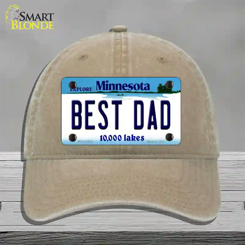 Best Dad Minnesota State Novelty License Plate Hat Unconstructed Cotton / Khaki