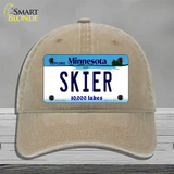 Skier Minnesota State Novelty License Plate Hat Unconstructed Cotton / Khaki