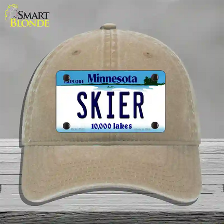 Skier Minnesota State Novelty License Plate Hat Unconstructed Cotton / Khaki