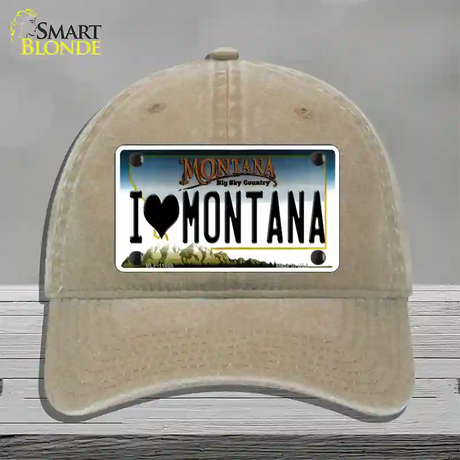 I Love Montana State Novelty License Plate Hat Unconstructed Cotton / Khaki