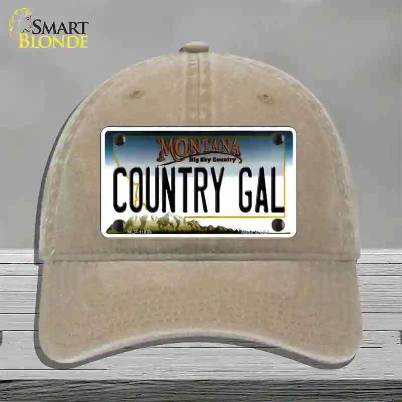 Country Gal Montana State Novelty License Plate Hat Unconstructed Cotton / Khaki