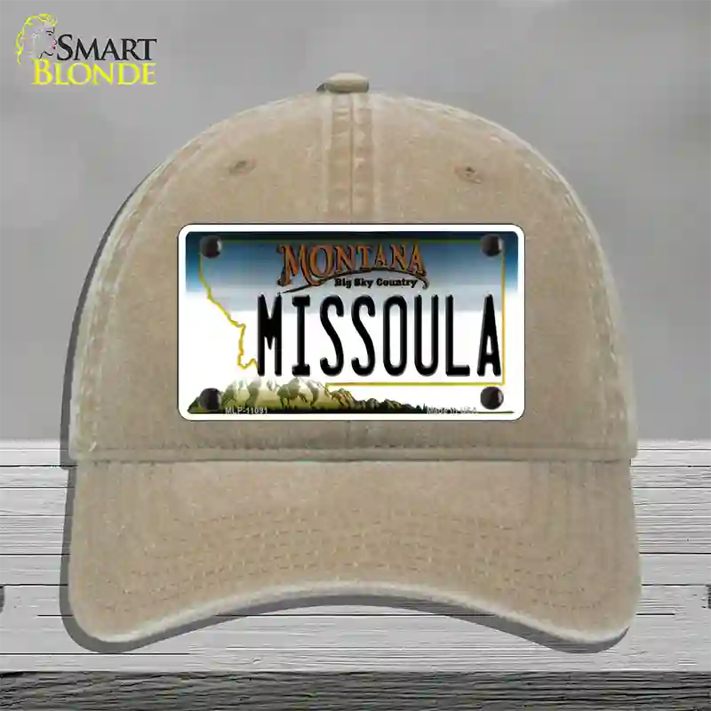 Missoula Montana State Novelty License Plate Hat Unconstructed Cotton / Khaki