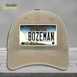 Bozeman Montana State Novelty License Plate Hat Unconstructed Cotton / Khaki