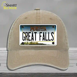 Great Falls Montana State Novelty License Plate Hat Unconstructed Cotton / Khaki