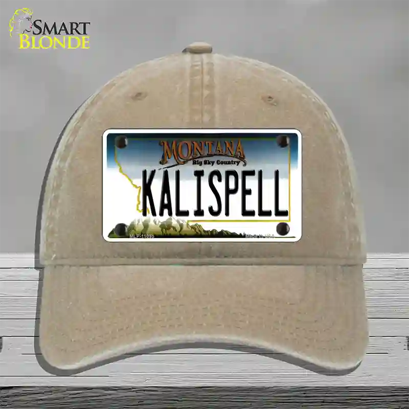 Kalispell Montana State Novelty License Plate Hat Unconstructed Cotton / Khaki