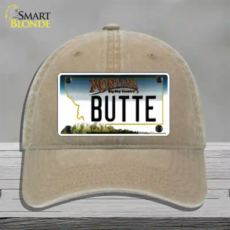 Butte Montana State Novelty License Plate Hat Unconstructed Cotton / Khaki