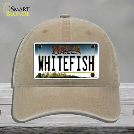 Whitefish Montana State Novelty License Plate Hat Unconstructed Cotton / Khaki