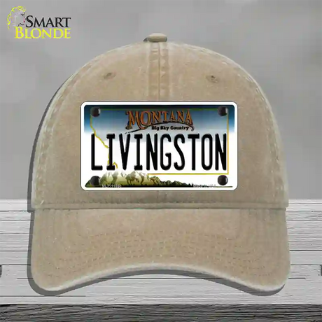 Livingston Montana State Novelty License Plate Hat Unconstructed Cotton / Khaki