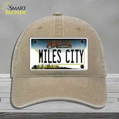 Miles City Montana State Novelty License Plate Hat Unconstructed Cotton / Khaki