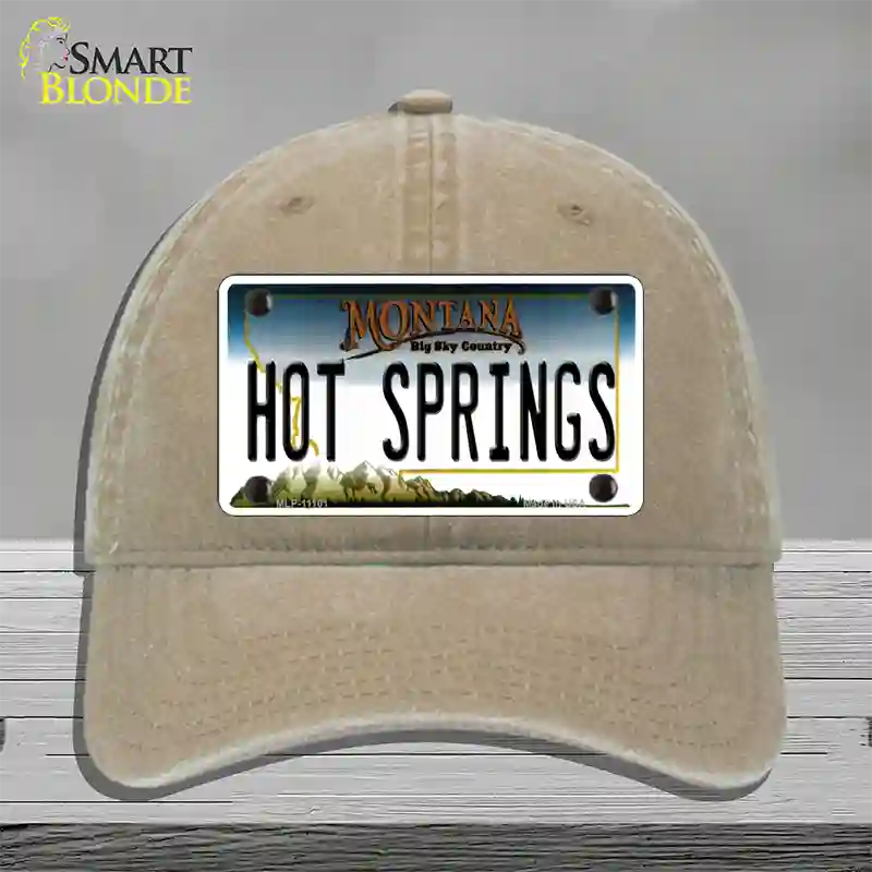 Hot Springs Montana State Novelty License Plate Hat Unconstructed Cotton / Khaki