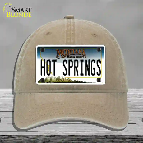 Hot Springs Montana State Novelty License Plate Hat Unconstructed Cotton / Khaki