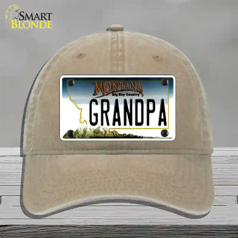 Grandpa Montana State Novelty License Plate Hat Unconstructed Cotton / Khaki