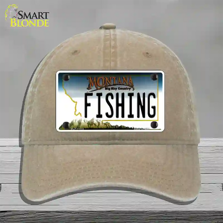 Fishing Montana State Novelty License Plate Hat Unconstructed Cotton / Khaki