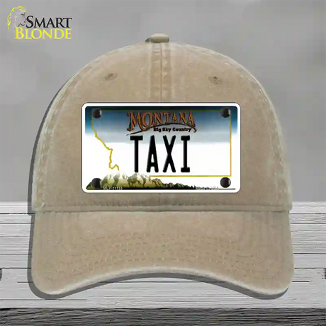 Taxi Montana State Novelty License Plate Hat Unconstructed Cotton / Khaki