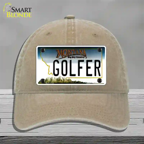 Golfer Montana State Novelty License Plate Hat Unconstructed Cotton / Khaki