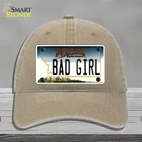 Bad Girl Montana State Novelty License Plate Hat Unconstructed Cotton / Khaki