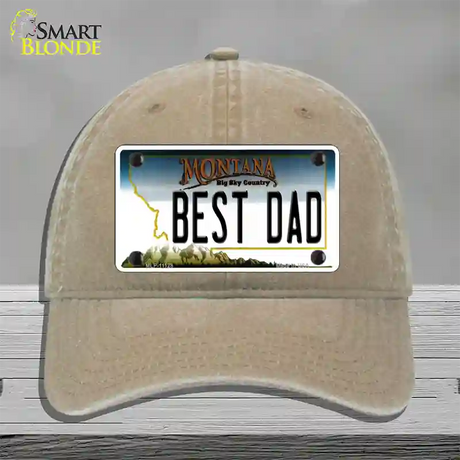 Best Dad Montana State Novelty License Plate Hat Unconstructed Cotton / Khaki