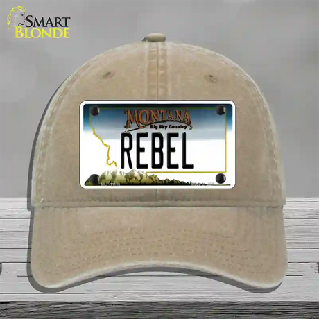 Rebel Montana State Novelty License Plate Hat Unconstructed Cotton / Khaki