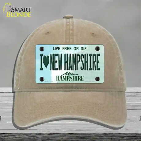 I Love New Hampshire State Novelty License Plate Hat Unconstructed Cotton / Khaki