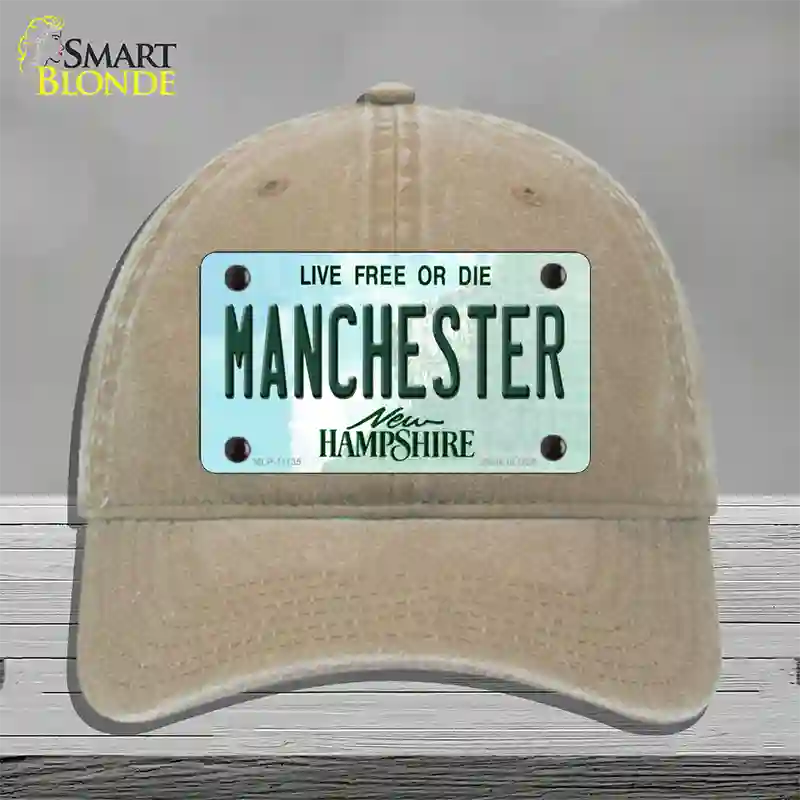 Manchester New Hampshire State Novelty License Plate Hat Unconstructed Cotton / Khaki