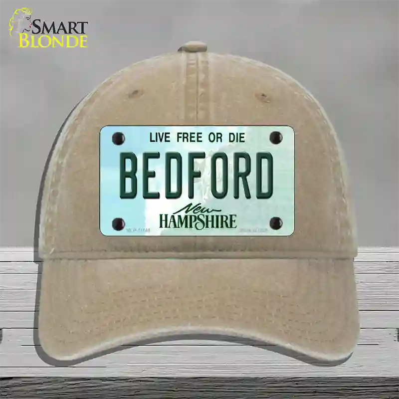 Bedford New Hampshire State Novelty License Plate Hat Unconstructed Cotton / Khaki