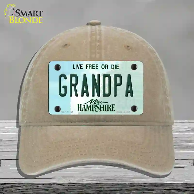 Grandpa New Hampshire State Novelty License Plate Hat Unconstructed Cotton / Khaki