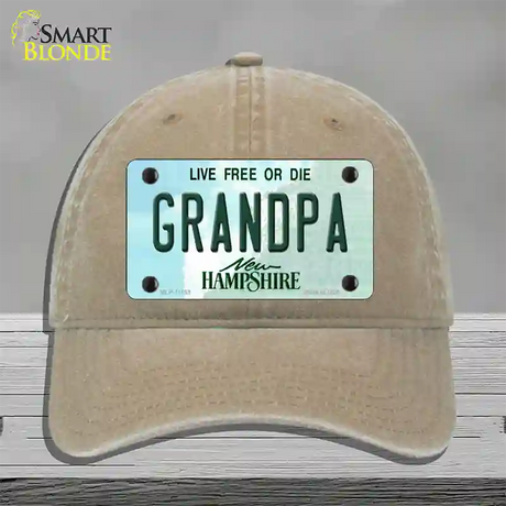 Grandpa New Hampshire State Novelty License Plate Hat Unconstructed Cotton / Khaki