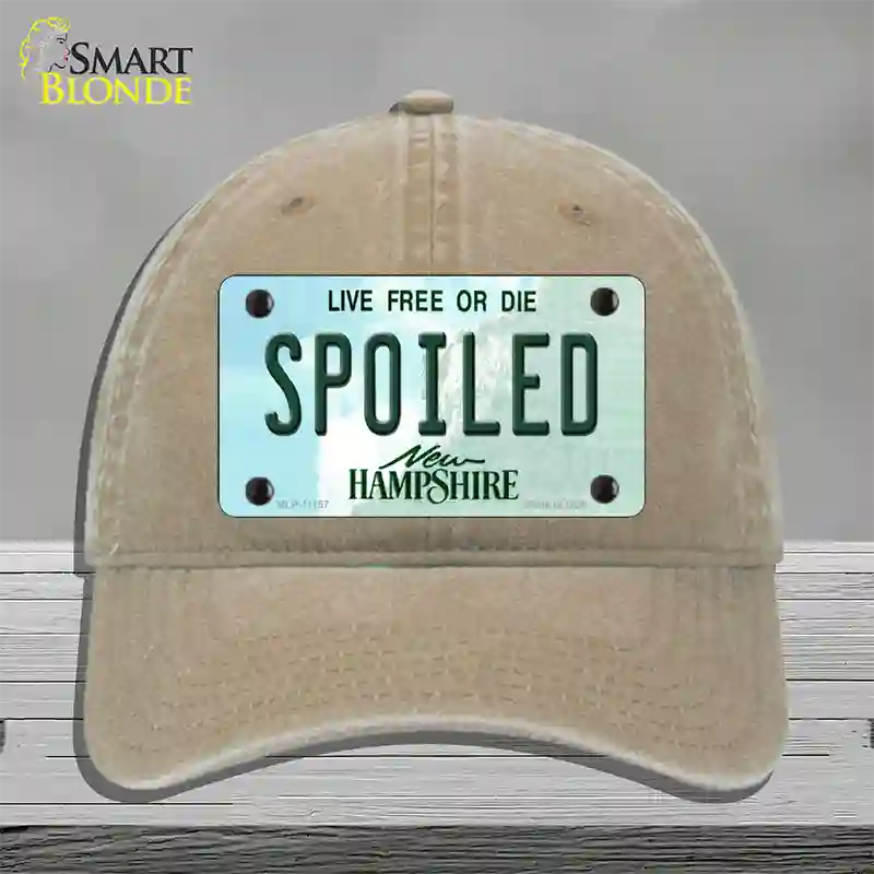 Spoiled New Hampshire State Novelty License Plate Hat Unconstructed Cotton / Khaki