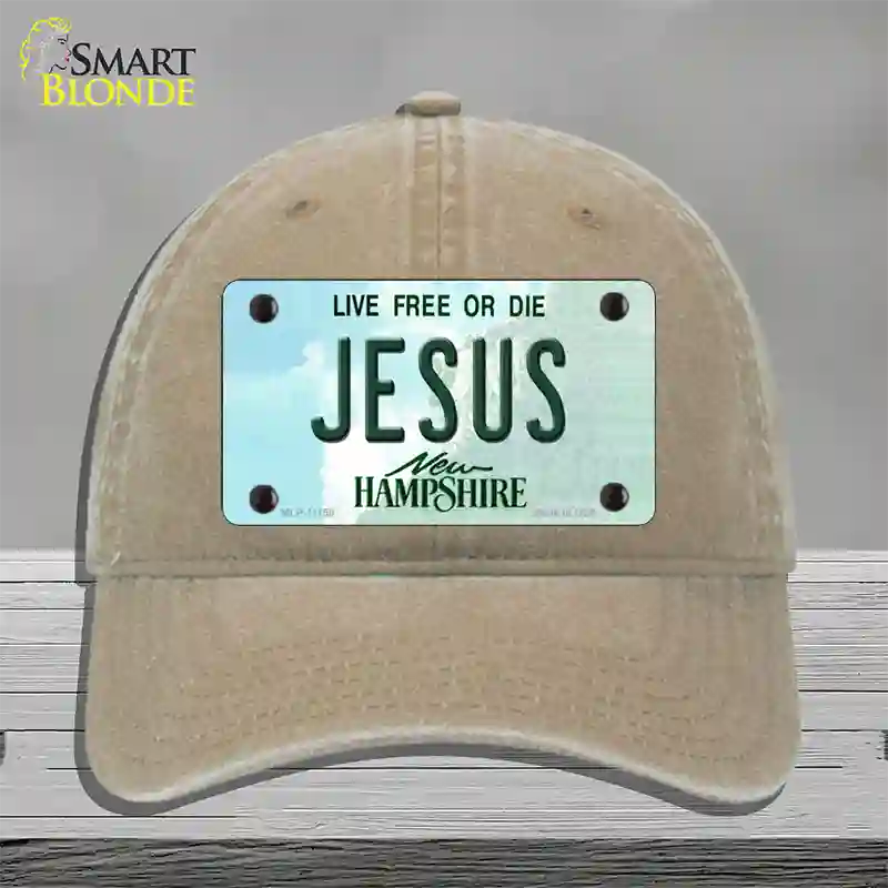 Jesus New Hampshire State Novelty License Plate Hat Unconstructed Cotton / Khaki