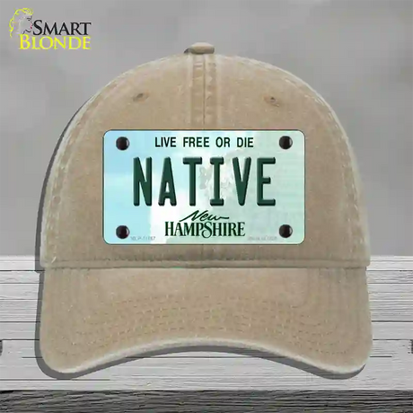 Native New Hampshire State Novelty License Plate Hat Unconstructed Cotton / Khaki