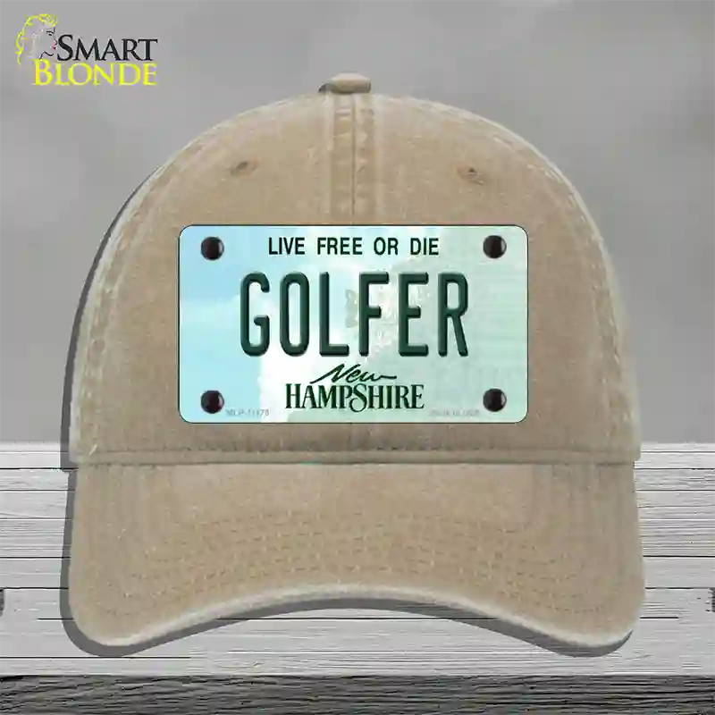 Golfer New Hampshire State Novelty License Plate Hat Unconstructed Cotton / Khaki