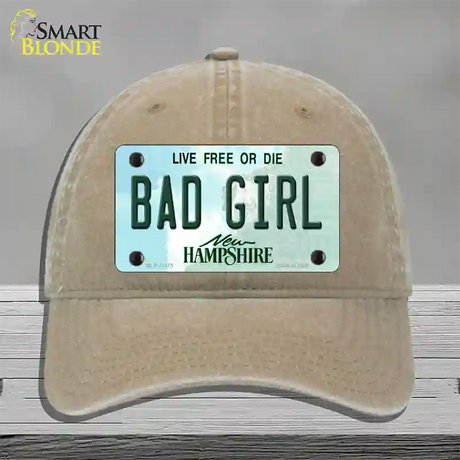 Bad Girl New Hampshire State Novelty License Plate Hat Unconstructed Cotton / Khaki