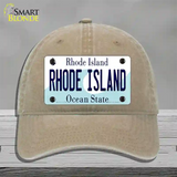 Rhode Island State Novelty License Plate Hat Unconstructed Cotton / Khaki