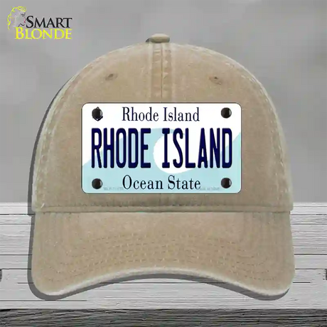 Rhode Island State Novelty License Plate Hat Unconstructed Cotton / Khaki