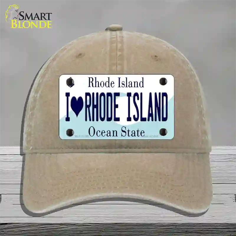 I Love Rhode Island State Novelty License Plate Hat Unconstructed Cotton / Khaki