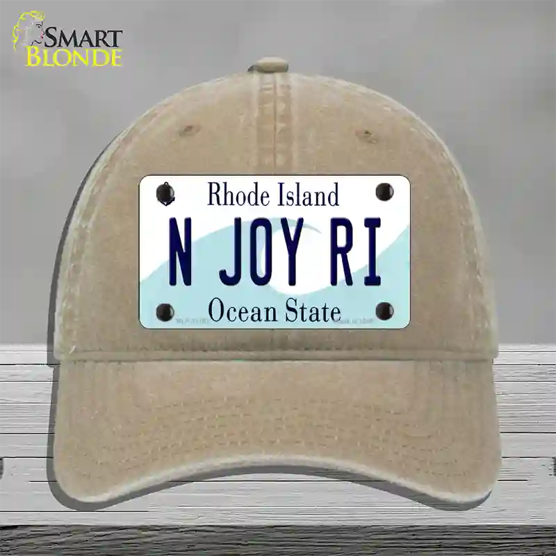 N Joy RI Rhode Island State Novelty License Plate Hat Unconstructed Cotton / Khaki