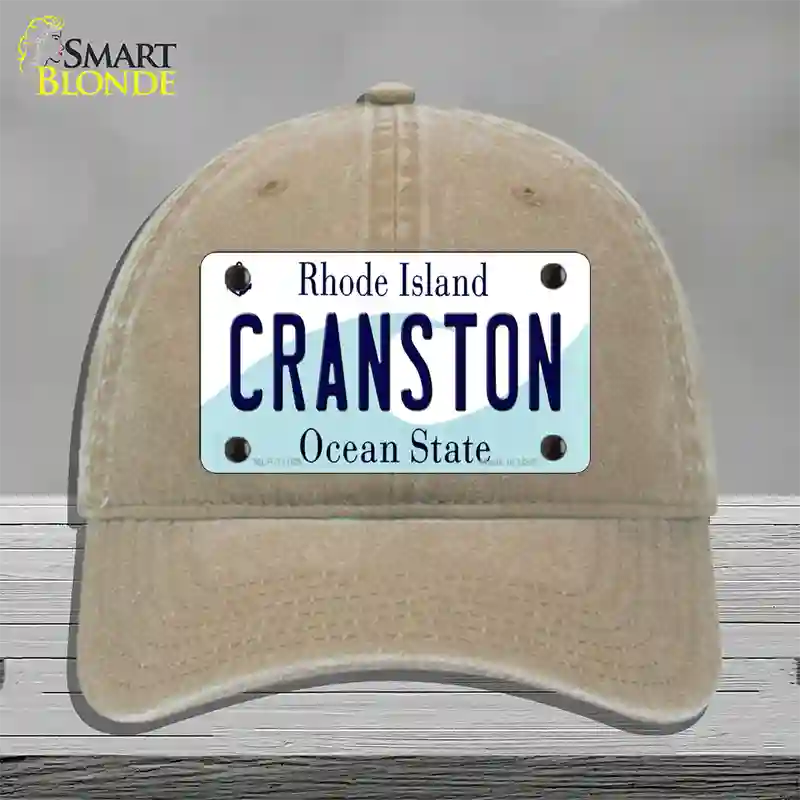 Cranston Rhode Island State Novelty License Plate Hat Unconstructed Cotton / Khaki