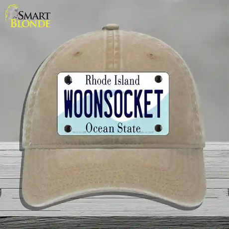 Woonsocket Rhode Island State Novelty License Plate Hat Unconstructed Cotton / Khaki