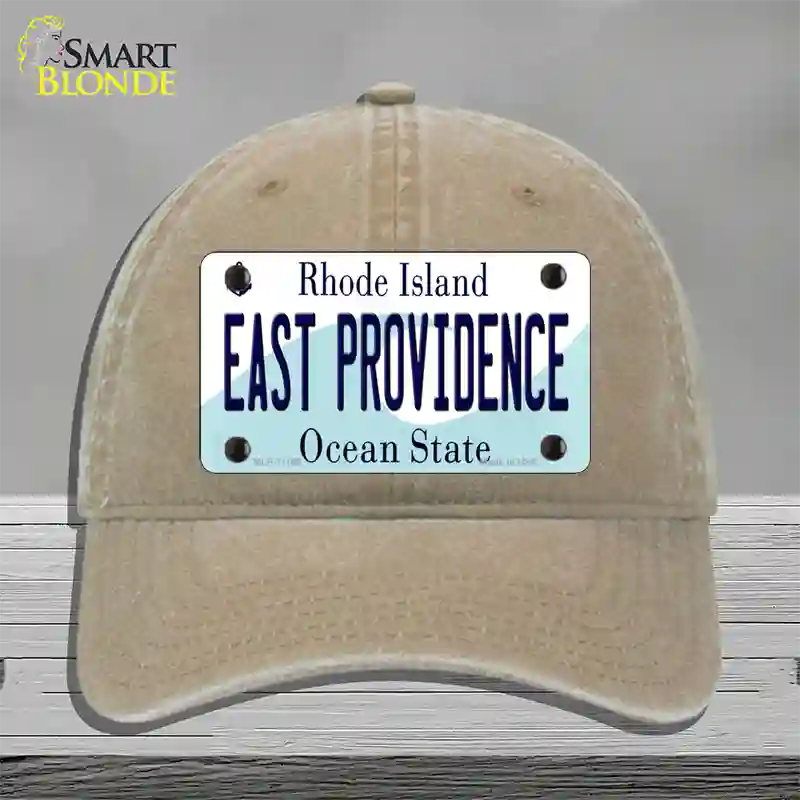 East Providence Rhode Island State Novelty License Plate Hat Unconstructed Cotton / Khaki