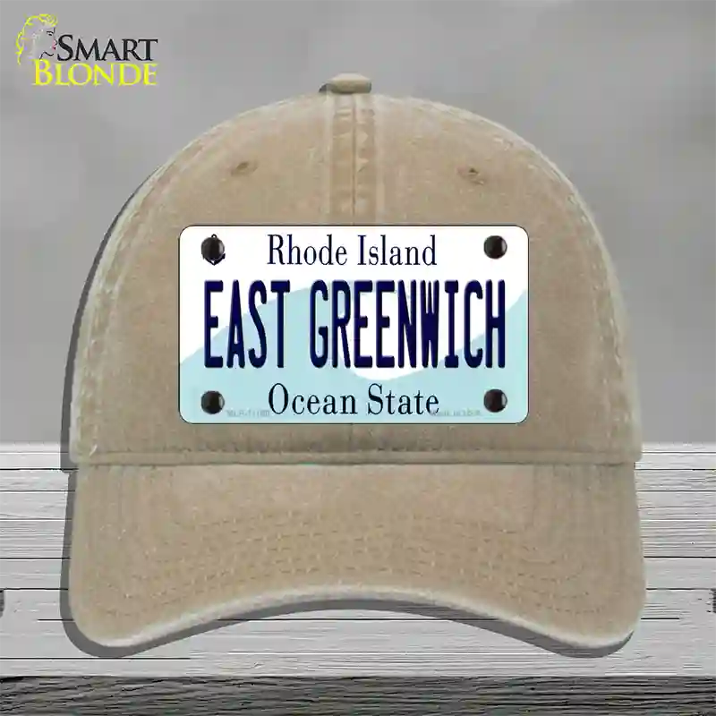 East Greenwich Rhode Island State Novelty License Plate Hat Unconstructed Cotton / Khaki