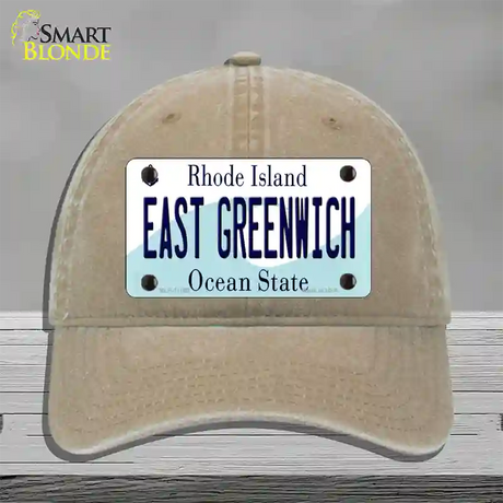 East Greenwich Rhode Island State Novelty License Plate Hat Unconstructed Cotton / Khaki