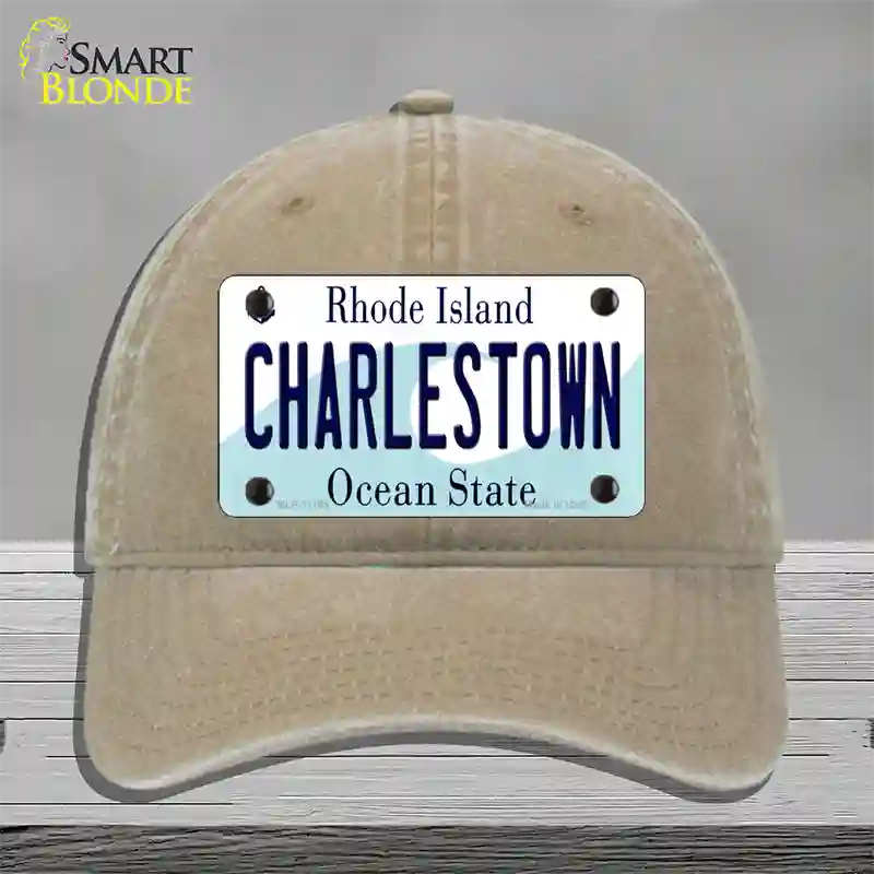 Charlestown Rhode Island State Novelty License Plate Hat Unconstructed Cotton / Khaki