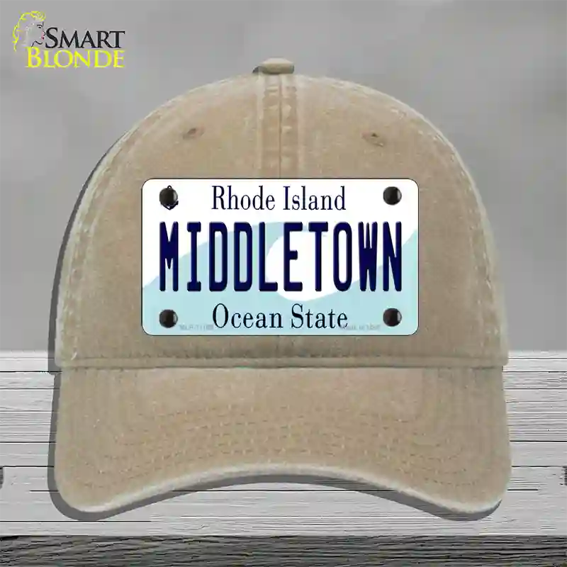 Middletown Rhode Island State Novelty License Plate Hat Unconstructed Cotton / Khaki