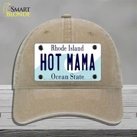 Hot Mama Rhode Island State Novelty License Plate Hat Unconstructed Cotton / Khaki