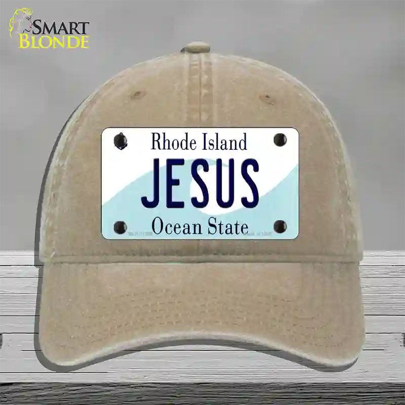 Jesus Rhode Island State Novelty License Plate Hat Unconstructed Cotton / Khaki