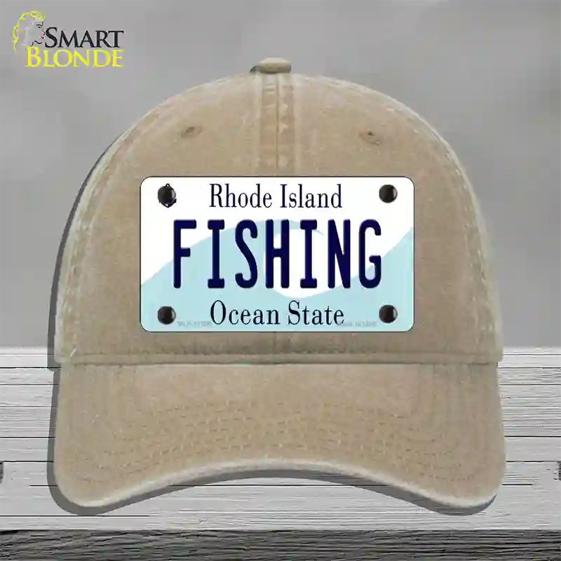 Fishing Rhode Island State Novelty License Plate Hat Unconstructed Cotton / Khaki